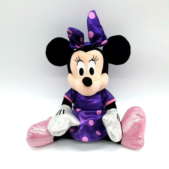 Disney Ty Sparkle Minnie Mouse Purple Dress Pink Polka Dot Collectable 16" Clean - Picture 6 of 12